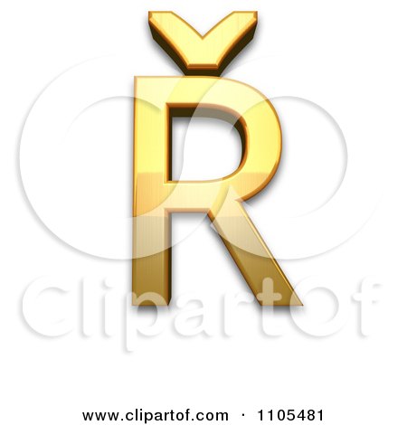 3d Gold  capital letter r with caron Clipart Royalty Free CGI Illustration by Leo Blanchette