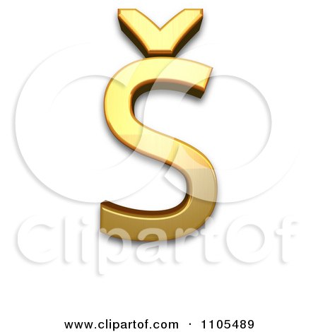 3d Gold  capital letter s with caron Clipart Royalty Free CGI Illustration by Leo Blanchette