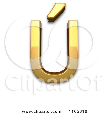 3d Gold  capital letter u with acute Clipart Royalty Free CGI Illustration by Leo Blanchette
