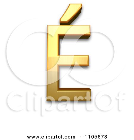 3d Gold  capital letter e with acute Clipart Royalty Free CGI Illustration by Leo Blanchette