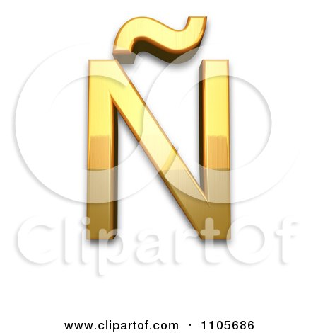 3d Gold  capital letter n with tilde Clipart Royalty Free CGI Illustration by Leo Blanchette