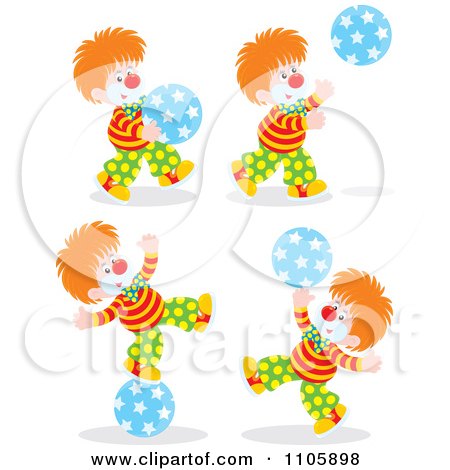 Clipart Happy Clowns Playing With Balls - Royalty Free Vector Illustration by Alex Bannykh