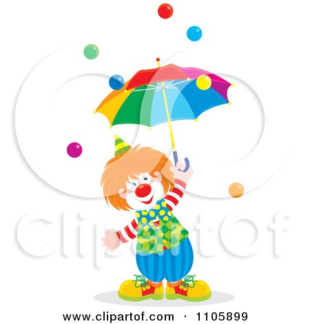 Clipart Happy Clown With An Umbrella And Balls - Royalty Free Vector Illustration by Alex Bannykh