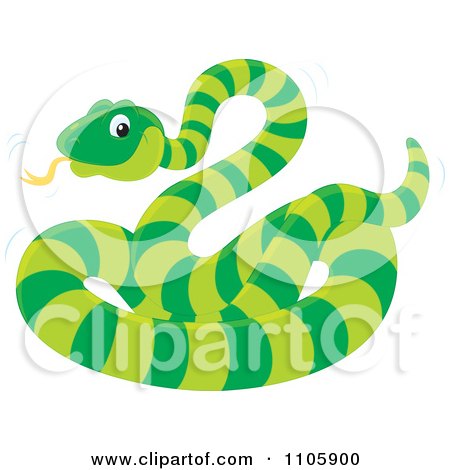 Clipart Cute Green Snake With A Ring Pattern - Royalty Free Vector Illustration by Alex Bannykh