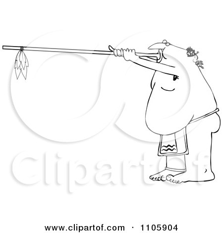 Clipart Outlined Native American Man Using A Dart Blowgun - Royalty Free Vector Illustration by djart
