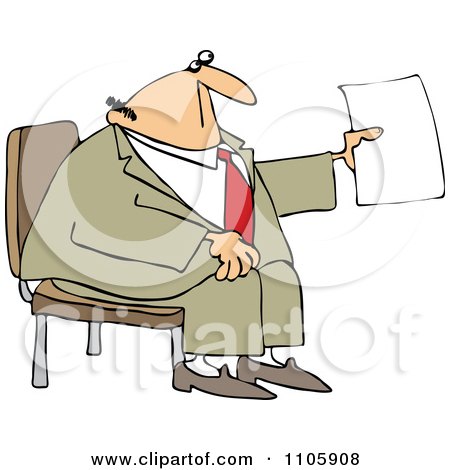 Clipart Businessman Sitting And Holding Up A Piece Of Paper - Royalty Free Vector Illustration by djart
