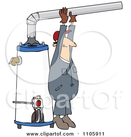 Clipart Man Installing A Hot Water Heater - Royalty Free Vector Illustration by djart