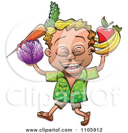 Clipart Happy Blond Man Carrying Fruit And Vegetables - Royalty Free Vector Illustration by Zooco