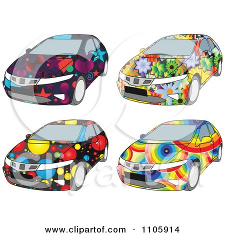 Clipart Four Funky Colorful Cars - Royalty Free Vector Illustration by Andrei Marincas