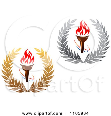 Clipart Olympic Torches With Red Flames And Laurels - Royalty Free Vector Illustration by Vector Tradition SM
