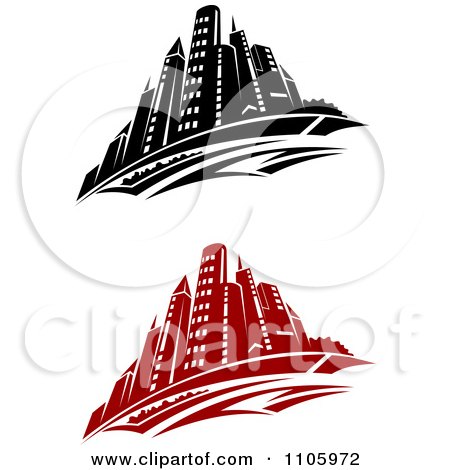 Clipart Black And White And Red City Skyline - Royalty Free Vector Illustration by Vector Tradition SM