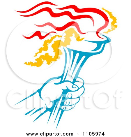 Clipart Blue Hand Holding A Flaming Olympic Torch - Royalty Free Vector Illustration by Vector Tradition SM