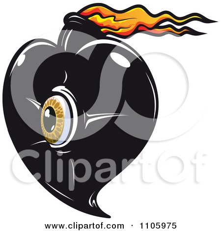 Clipart Yellow Eye On A Black Heart With Flames - Royalty Free Vector Illustration by Vector Tradition SM