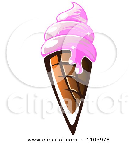 Clipart Waffle Cone With Melting Pink Frozen Yogurt - Royalty Free Vector Illustration by Vector Tradition SM