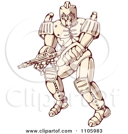 Clipart Mecha Warrior Robot Shooting A Gun - Royalty Free Vector Illustration by patrimonio