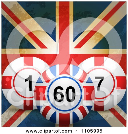 Clipart 3d British Bingo Balls Over A Union Jack Flag - Royalty Free Vector Illustration by elaineitalia