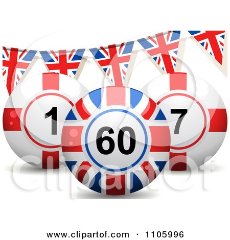 Clipart 3d English And British Bingo Balls With Union Jack Buntings - Royalty Free Vector Illustration by elaineitalia