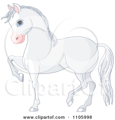 Clipart Cute White Horse Prancing In Profile - Royalty Free Vector Illustration by Pushkin