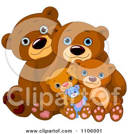 Clipart Happy Bear Familiy Cuddling Together - Royalty Free Vector Illustration by Pushkin