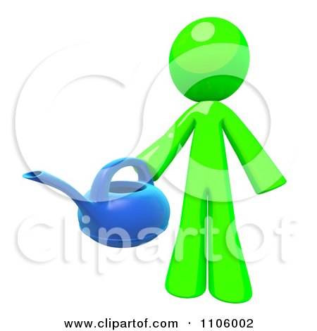 Clipart 3d Lime Green Man Holding A Watering Can - Royalty Free CGI Illustration by Leo Blanchette