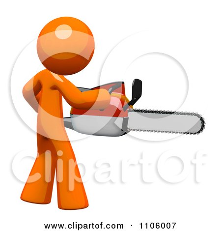 Clipart 3d Orange Man Using A Chain Saw 2 - Royalty Free CGI Illustration by Leo Blanchette