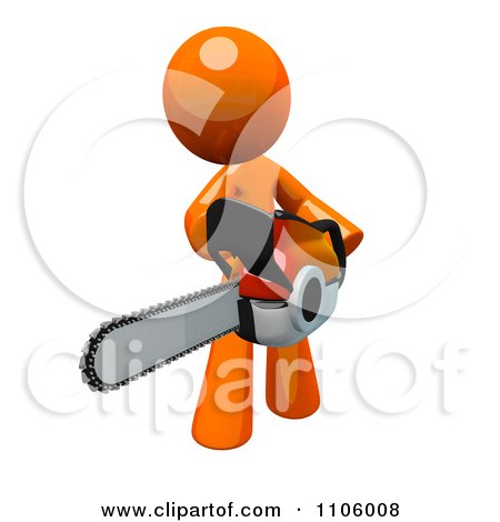 Clipart 3d Orange Man Using A Chain Saw 3 - Royalty Free CGI Illustration by Leo Blanchette