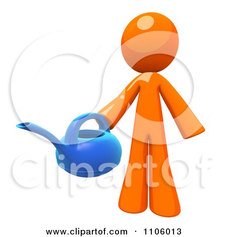 Clipart 3d Orange Man Holding A Watering Can - Royalty Free CGI Illustration by Leo Blanchette