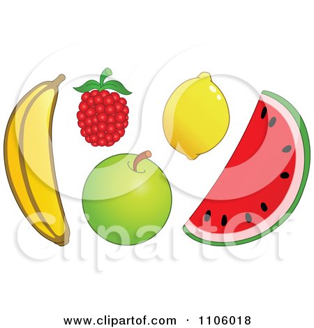 Clipart Whole Foods Banana Raspberry Apple Lemon And Watermelon Fruits - Royalty Free Vector Illustration by yayayoyo