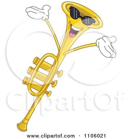 Clipart Happy Trumpet Instrument Character - Royalty Free Vector Illustration by yayayoyo