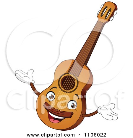 Clipart Happy Guitar Instrument Character - Royalty Free Vector Illustration by yayayoyo