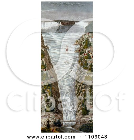 Jean Francois Gravelet-Blondin on the Tightrope at Niagara - Royalty Free Historical Stock Illustration by JVPD