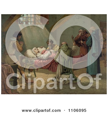 Men In Prayer, Standing Around Christopher Columbus At His Death - Royalty Free Historical Stock Illustration by JVPD