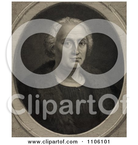 Portrait Of Christopher Columbus Wearing a Fur Trimmed Coat and Facing Front - Royalty Free Historical Stock Illustration by JVPD