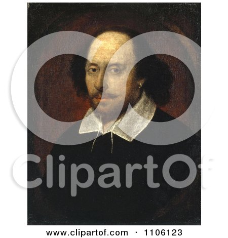 Painted Color Portrait Of William Shakespeare, The Playwright And Poet, in the Chandos Portrait - Royalty Free Historical Stock Illustration by JVPD