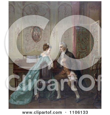 Man Proposing Marriage to a Woman While Sitting at a Piano - Royalty Free Historical Stock Illustration by JVPD
