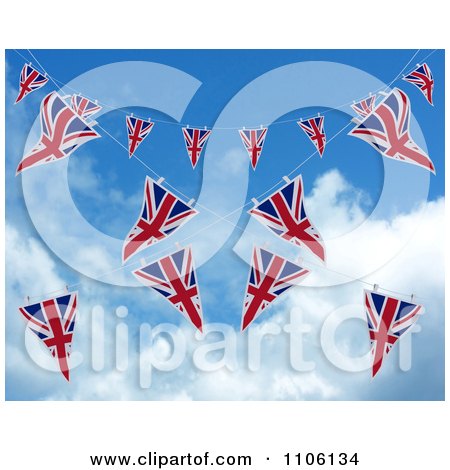 Clipart 3d Union Jack Bunting Banner Flags Against The Sky 4 - Royalty Free CGI Illustration by KJ Pargeter