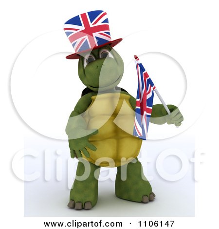 Clipart 3d Union Jack Jubilee British Tortoise With A Top Hat And Small Flag - Royalty Free Vector Illustration by KJ Pargeter