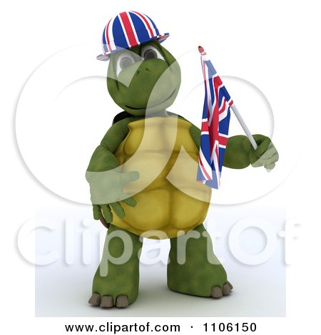 Clipart 3d Union Jack Jubilee British Tortoise With A Hat And Small Flag - Royalty Free Vector Illustration by KJ Pargeter