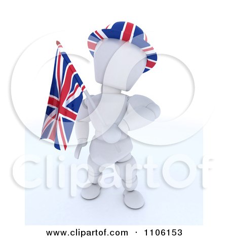 Clipart 3d Union Jack Jubilee British White Character With A Hat And Flag - Royalty Free Vector Illustration by KJ Pargeter