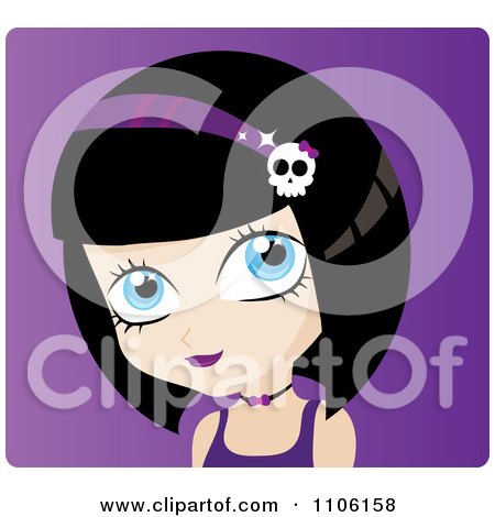 Clipart Black Haired Girl Avatar With A Skull Head Band On Purple - Royalty Free Vector Illustration by Rosie Piter