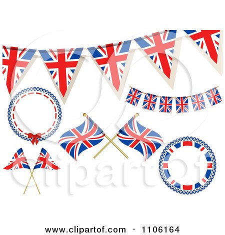 Clipart British Union Jack Frames Buntings And Flags - Royalty Free Vector Illustration by elaineitalia