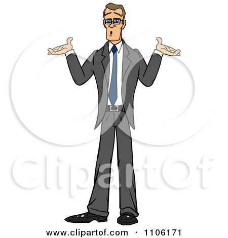 Clipart Careless Skinny Business Man Shrugging His Shoulders - Royalty Free Vector Illustration by Cartoon Solutions