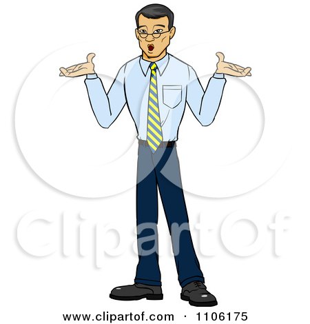Clipart Careless Asian Business Man Shrugging His Shoulders - Royalty Free Vector Illustration by Cartoon Solutions