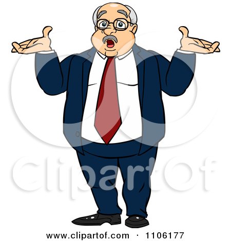 Clipart Careless Fat Business Man Shrugging His Shoulders - Royalty Free Vector Illustration by Cartoon Solutions