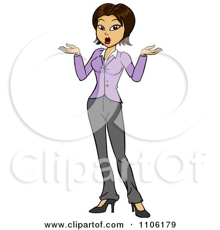 Clipart Careless Hispanic Business Woman Shrugging Her Shoulders - Royalty Free Vector Illustration by Cartoon Solutions