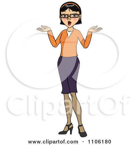 Clipart Careless Black Haired Business Woman Shrugging Her Shoulders - Royalty Free Vector Illustration by Cartoon Solutions