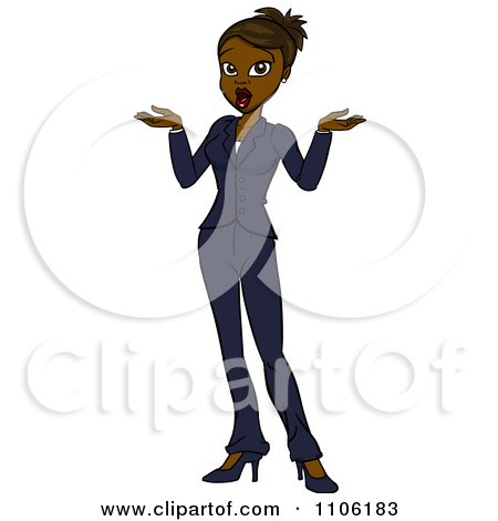 Clipart Careless Black Business Woman Shrugging Her Shoulders - Royalty Free Vector Illustration by Cartoon Solutions