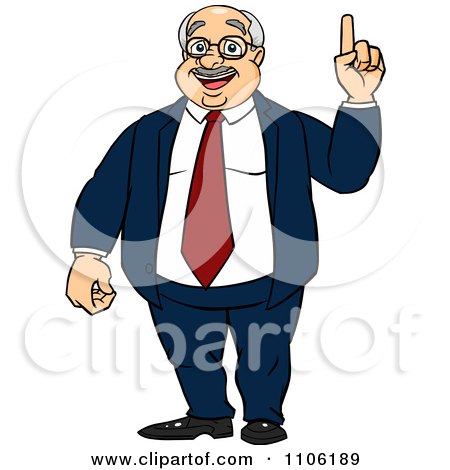 Clipart Fat Business Man With An Idea Or An Aha Moment - Royalty Free Vector Illustration by Cartoon Solutions