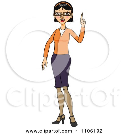 Clipart Black Haired Business Woman With An Idea Or An Aha Moment - Royalty Free Vector Illustration by Cartoon Solutions