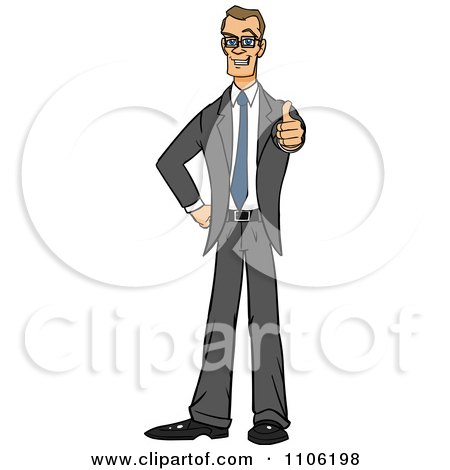 Clipart Happy Skinny Business Man Holding A Thumb Up - Royalty Free Vector Illustration by Cartoon Solutions
